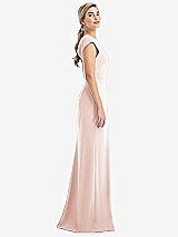 Side View Thumbnail - Blush Cap Sleeve Open-Back Trumpet Gown with Front Slit
