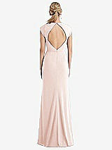 Rear View Thumbnail - Blush Cap Sleeve Open-Back Trumpet Gown with Front Slit