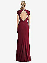 Rear View Thumbnail - Burgundy Cap Sleeve Open-Back Trumpet Gown with Front Slit