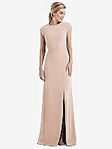 Front View Thumbnail - Cameo Cap Sleeve Open-Back Trumpet Gown with Front Slit