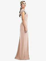 Side View Thumbnail - Cameo Cap Sleeve Open-Back Trumpet Gown with Front Slit