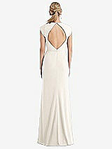 Rear View Thumbnail - Ivory Cap Sleeve Open-Back Trumpet Gown with Front Slit