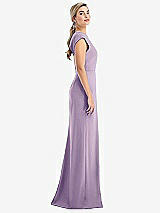 Side View Thumbnail - Pale Purple Cap Sleeve Open-Back Trumpet Gown with Front Slit