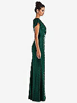 Side View Thumbnail - Hunter Green Cap Sleeve Wrap Bodice Sequin Maxi Dress