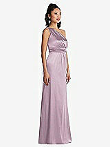 Side View Thumbnail - Suede Rose One-Shoulder Draped Satin Maxi Dress