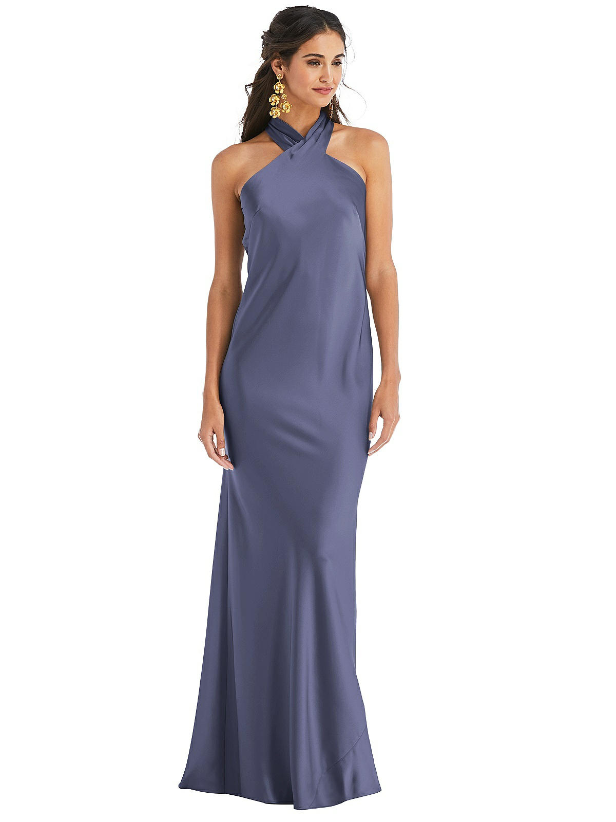 Draped Twist Halter Tie-back Trumpet Bridesmaid Dress - Imogen In ...