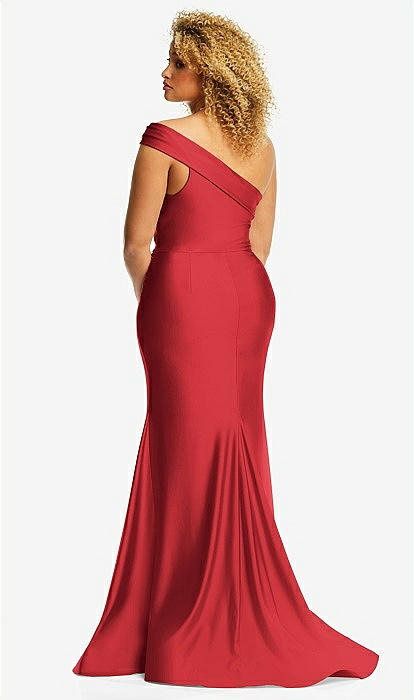 One-shoulder Bias-cuff Stretch Satin Mermaid With Slight In Poppy Red | The Dessy Group