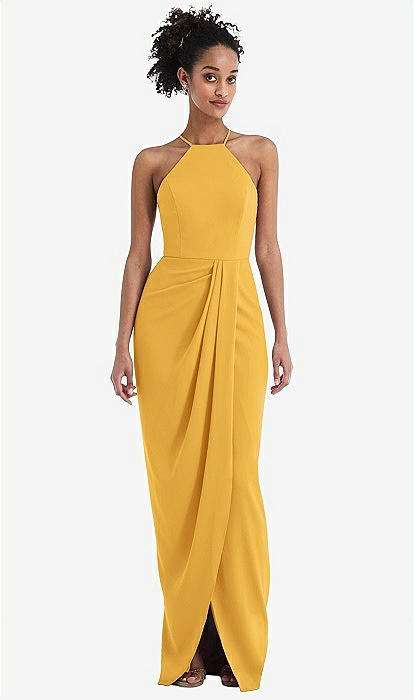 Halter Draped Tulip Skirt Maxi Dress