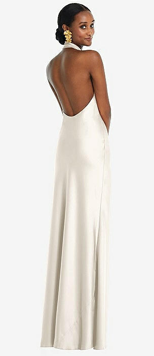 Scarf Tie Stand Collar Maxi Bridesmaid Dress With Front Slit In Champagne