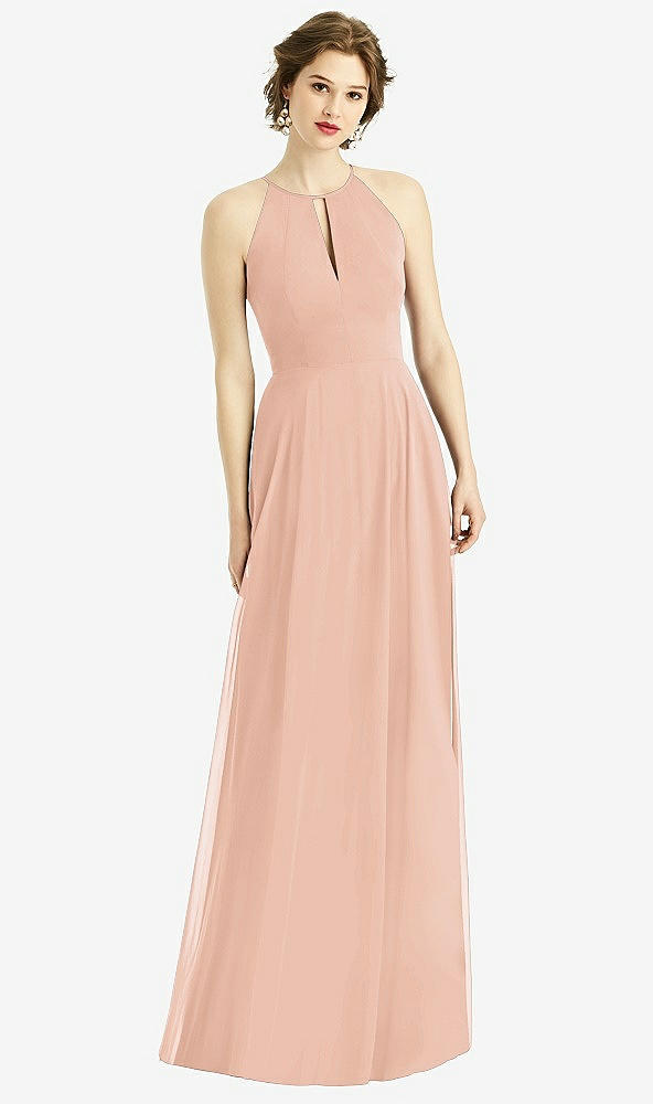 Keyhole Halter Chiffon Maxi Bridesmaid Dress In Pale Peach The Dessy