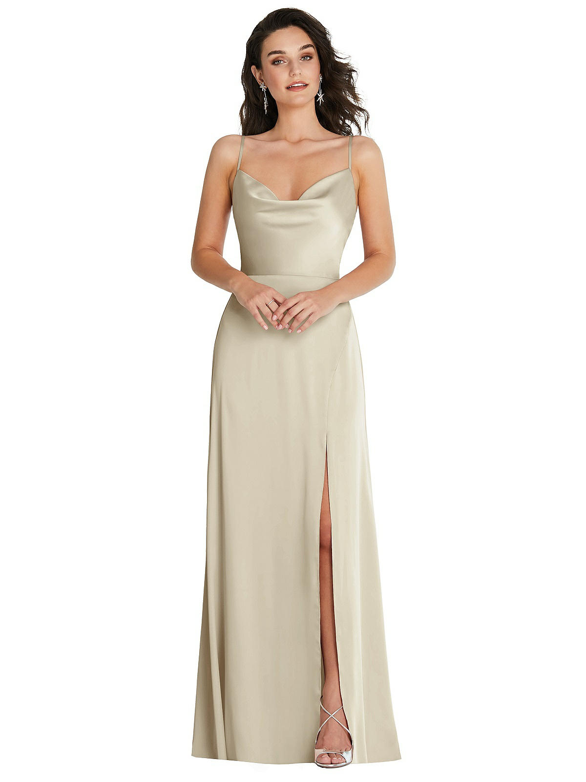 Cowl-neck A-line Maxi Bridesmaid Dress With Adjustable Straps In ...