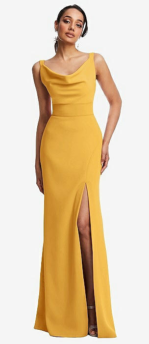 Buy Incredible Mustard Georgette Solid Partywear Dresses - Inddus.in.