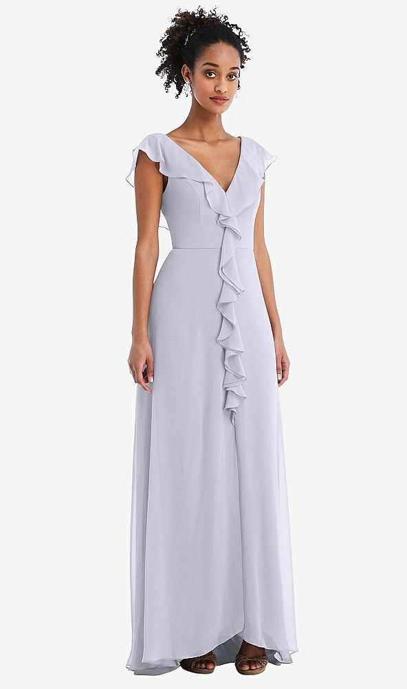 Front View - Silver Dove Ruffle-Trimmed V-Back Chiffon Maxi Dress