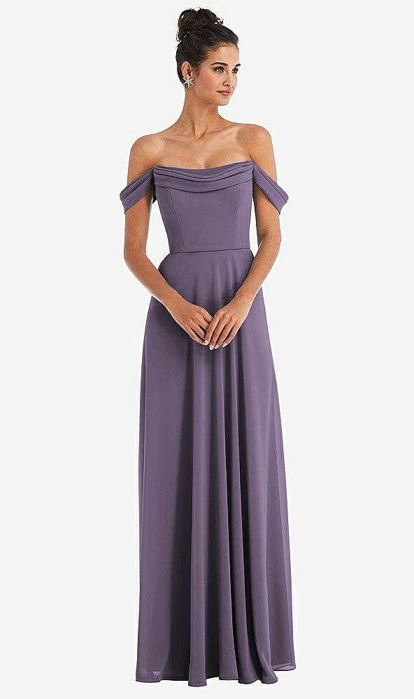 Front View - Lavender Off-the-Shoulder Draped Neckline Maxi Dress