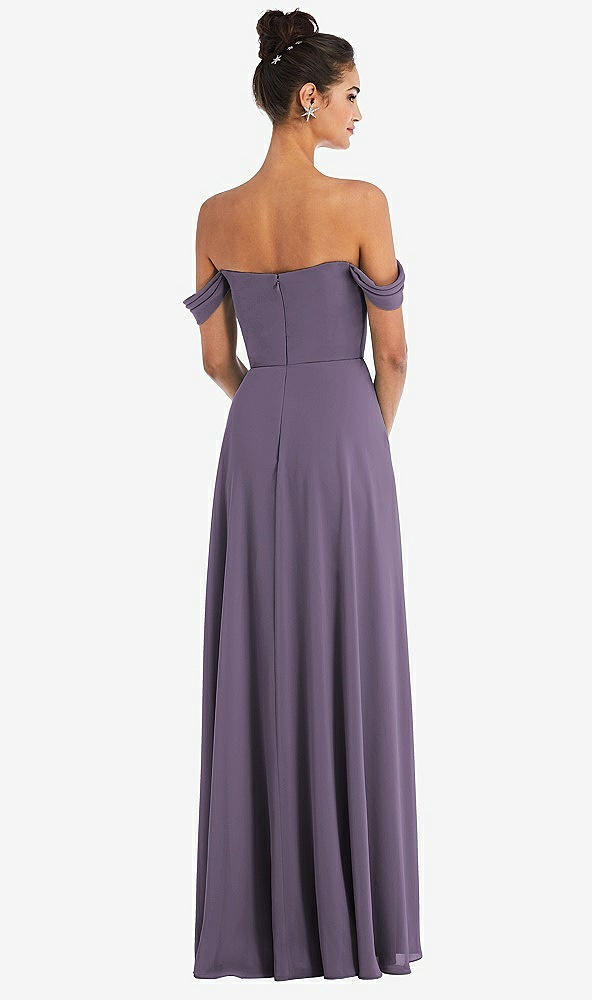 Back View - Lavender Off-the-Shoulder Draped Neckline Maxi Dress