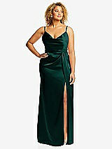 Front View Thumbnail - Evergreen Cowl-Neck Draped Wrap Maxi Dress with Front Slit