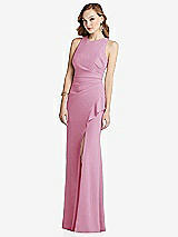 Alt View 1 Thumbnail - Powder Pink Halter Maxi Dress with Cascade Ruffle Slit