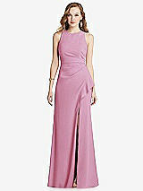 Front View Thumbnail - Powder Pink Halter Maxi Dress with Cascade Ruffle Slit