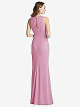 Rear View Thumbnail - Powder Pink Halter Maxi Dress with Cascade Ruffle Slit