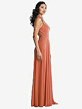 Side View Thumbnail - Terracotta Copper Stand Collar Halter Maxi Dress with Criss Cross Open-Back