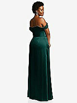 Rear View Thumbnail - Evergreen Draped Pleat Off-the-Shoulder Maxi Dress