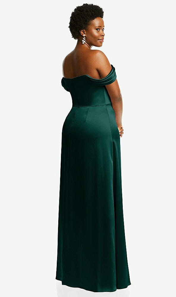 Back View - Evergreen Draped Pleat Off-the-Shoulder Maxi Dress