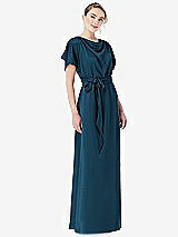 Front View Thumbnail - Atlantic Blue Cowl-Neck Kimono Sleeve Maxi Dress with Bowed Sash