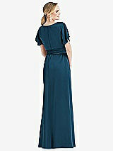 Rear View Thumbnail - Atlantic Blue Cowl-Neck Kimono Sleeve Maxi Dress with Bowed Sash