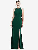 Rear View Thumbnail - Hunter Green & Mist Cutout Open-Back Halter Maxi Dress with Scarf Tie