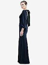 Side View Thumbnail - Midnight Navy & Evergreen Bishop Sleeve Open-Back Trumpet Gown with Scarf Tie
