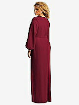 Rear View Thumbnail - Burgundy Long Puff Sleeve V-Neck Trumpet Gown