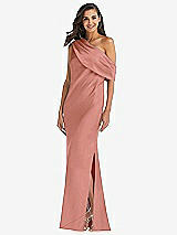 Front View Thumbnail - Desert Rose Draped One-Shoulder Convertible Maxi Slip Dress