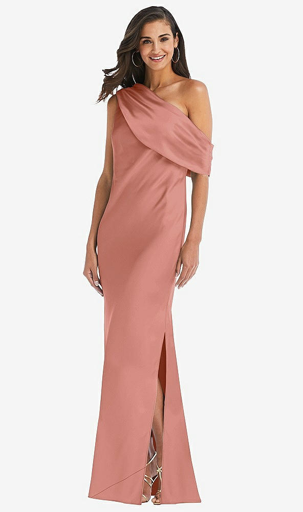 Front View - Desert Rose Draped One-Shoulder Convertible Maxi Slip Dress