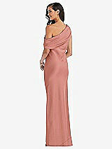 Rear View Thumbnail - Desert Rose Draped One-Shoulder Convertible Maxi Slip Dress