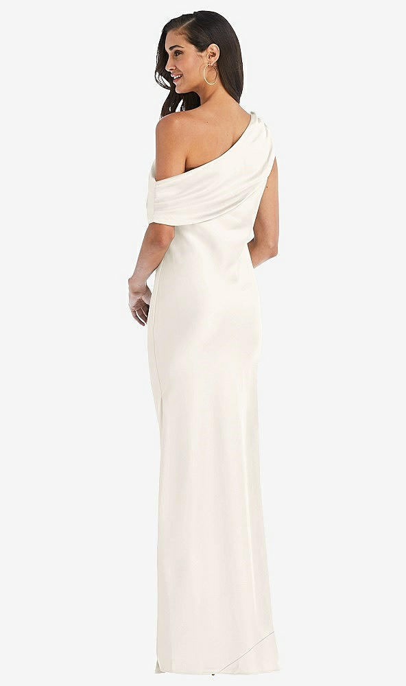 Back View - Ivory Draped One-Shoulder Convertible Maxi Slip Dress