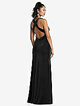 Rear View Thumbnail - Black Plunging Neckline Velvet Maxi Dress with Criss Cross Open-Back