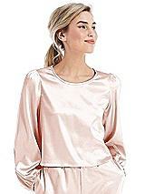Front View Thumbnail - Blush Satin Pullover Puff Sleeve Top - Parker