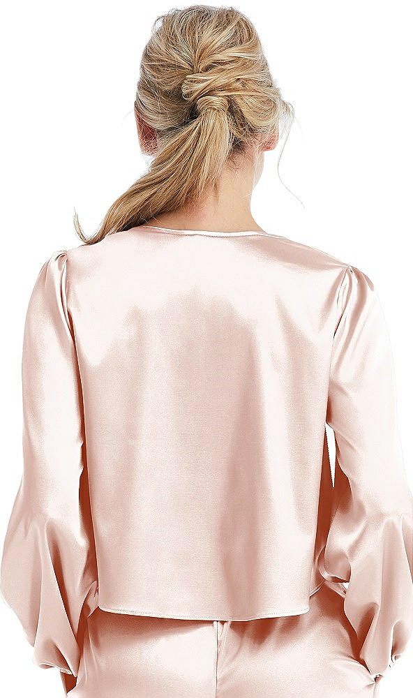 Back View - Blush Satin Pullover Puff Sleeve Top - Parker