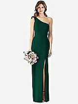 Front View Thumbnail - Hunter Green One-Shoulder Crepe Trumpet Gown with Front Slit