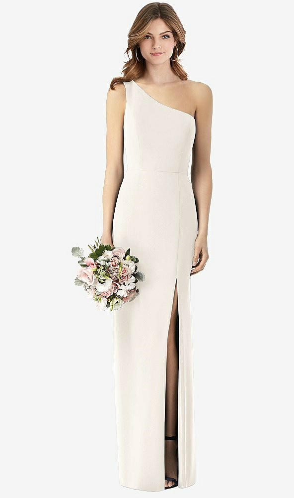 Front View - Ivory One-Shoulder Crepe Trumpet Gown with Front Slit