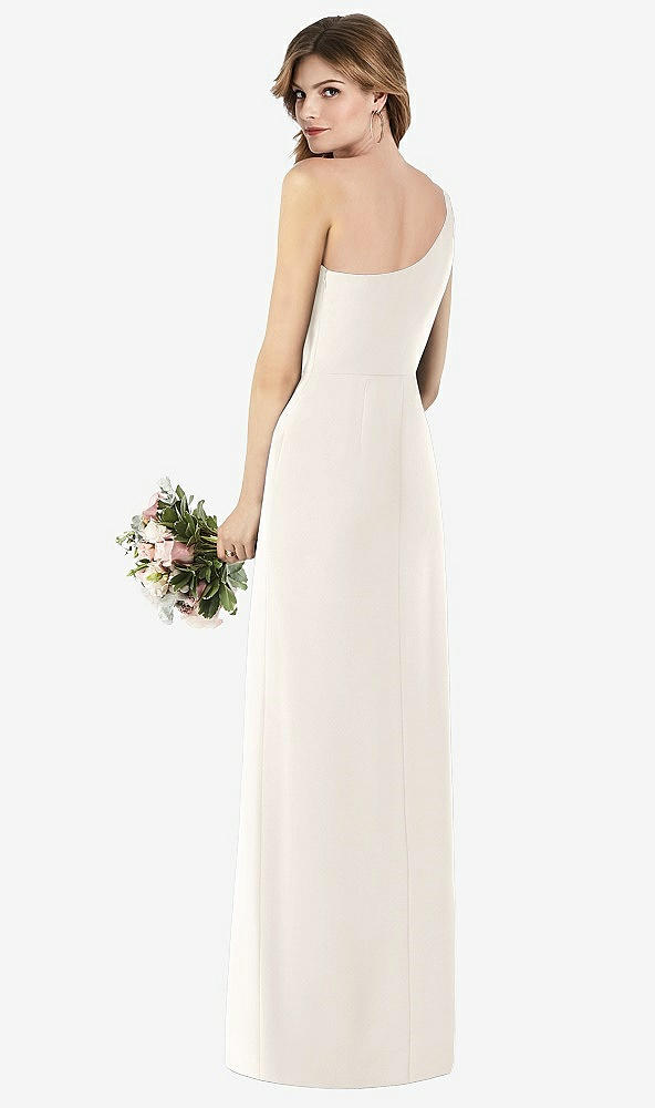 Back View - Ivory One-Shoulder Crepe Trumpet Gown with Front Slit