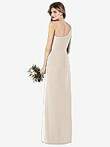 Rear View Thumbnail - Oat One-Shoulder Crepe Trumpet Gown with Front Slit