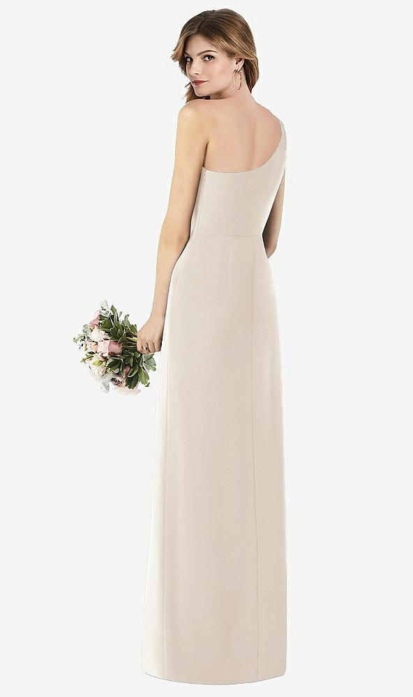 Back View - Oat One-Shoulder Crepe Trumpet Gown with Front Slit