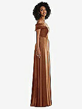 Side View Thumbnail - Golden Almond Draped Cuff Off-the-Shoulder Velvet Maxi Dress with Pockets