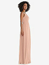 Side View Thumbnail - Pale Peach One-Shoulder Chiffon Maxi Dress with Shirred Front Slit