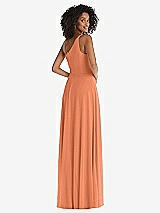 Rear View Thumbnail - Sweet Melon One-Shoulder Chiffon Maxi Dress with Shirred Front Slit
