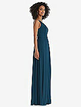 Side View Thumbnail - Atlantic Blue One-Shoulder Chiffon Maxi Dress with Shirred Front Slit