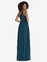 Rear View Thumbnail - Atlantic Blue One-Shoulder Chiffon Maxi Dress with Shirred Front Slit