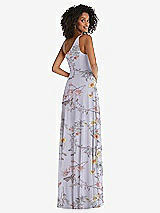 Rear View Thumbnail - Butterfly Botanica Silver Dove One-Shoulder Chiffon Maxi Dress with Shirred Front Slit