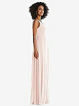 Side View Thumbnail - Blush One-Shoulder Chiffon Maxi Dress with Shirred Front Slit